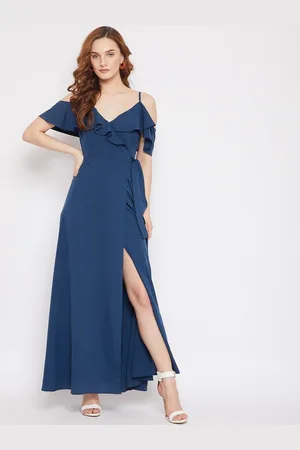 Berrylush Women Blue Solid Crepe Wrap Dress