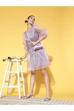 ATHENA Women Elegant Lavender Solid Volume Play Dress