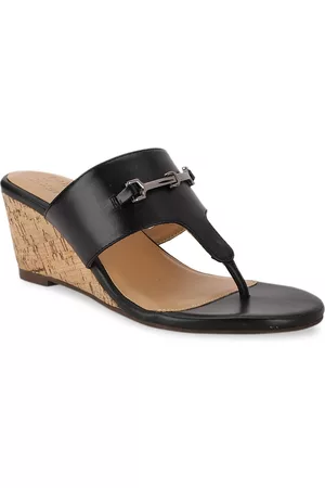 Naturalizer Women Sandal Wedges - Black Leather Wedge Sandals with Buckles