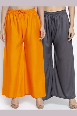 Jinfo Women Pack Of 2 Orange & Grey Flared Knitted Palazzos