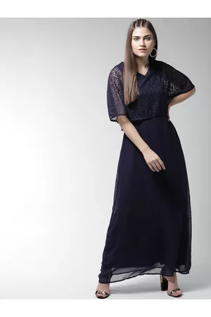 La Zoire Women Navy Blue Cape Maxi Dress