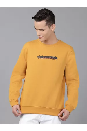 Richlook Men Mustard Yellow Printed Round Neck Sweatshirt