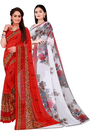 Kalini Red & White Floral Printed Pure Georgette Saree Pack Of 2