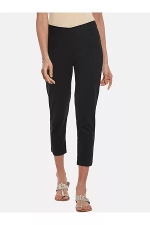 Pantaloons Women Black Cropped Regular Fit Trousers