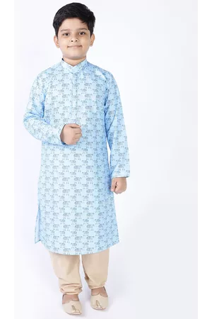 TABARD Boys Blue Geometric Embroidered Thread Work Kurta