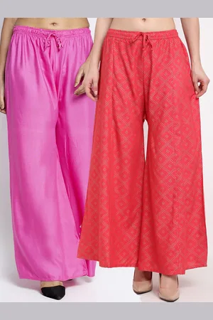 GRACIT Women Set Of 2 Pink & Red Printed Flared Fit Palazzos