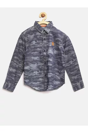 Blue Giraffe Boys Navy & Grey Camouflage Print Chambray Casual Shirt