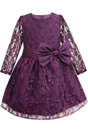 A.T.U.N. Girls Purple Self Design Round Neck Fit & Flare Dress