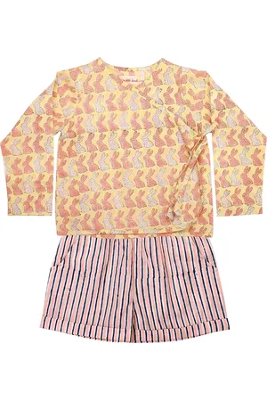 My Little Lambs Kids Mustard Yellow Block Printed Pure Cotton Clothing Set