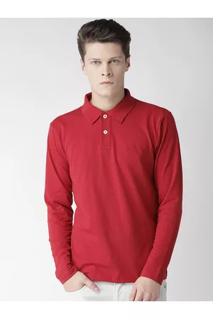 CHKOKKO Men Red Solid Polo Collar Training or Gym T-shirt