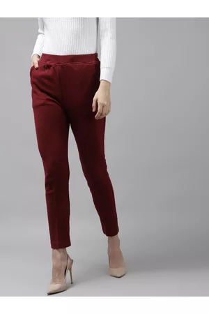 Cayman Women Maroon Slim Fit Cropped Trousers
