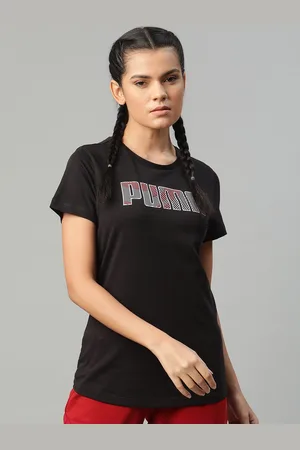 PUMA Women Black Graphic 15 Pure Cotton Printed Regular Fit Pure Cotton T-shirt