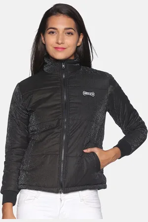 Campus Women Black Windcheater Padded Jacket
