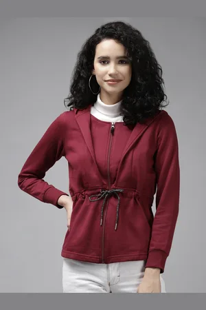 Cayman Women Maroon Hooded Sweatshirt