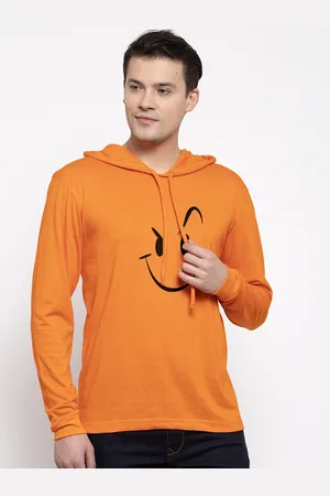 Friskers Men Orange Printed Hood T-shirt