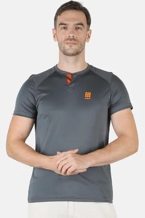 Rock.it Rock it Men Grey Henley Neck Applique Slim Fit Training or Gym T-shirt