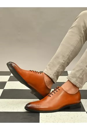 San Frissco Men Tan Solid Genuine Leather Formal Oxfords