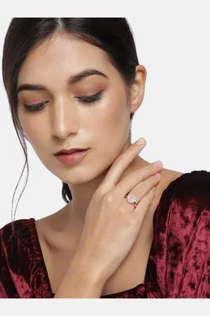 I Jewels White Rose Gold-Plated AD Studded Adjustable Finger Ring