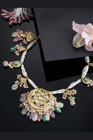 DUGRISTYLE Gold-Toned & Pink Sterling Silver Gold-Plated Handcrafted Necklace