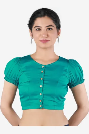 Llajja Women Teal Green Solid Pure Cotton Saree Blouse
