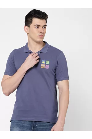 Lee Men Blue Polo Collar Slim Fit Cotton T-shirt