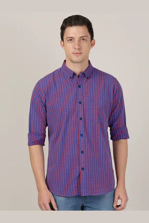 MERCHANT MARINE Men Blue Classic Slim Fit Checked Cotton Casual Shirt