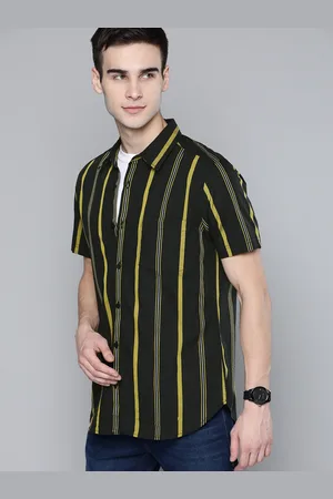 HARVARD Men Black & Mustard Yellow Pure Cotton Regular Fit Striped Casual Shirt