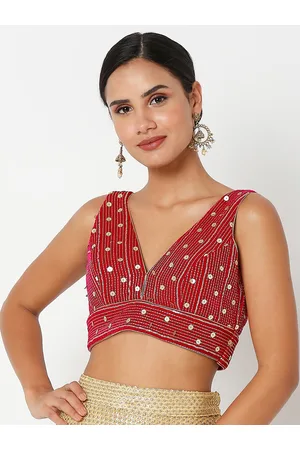 SALWAR STUDIO Women Pink Embellished Velvet Saree Blouse