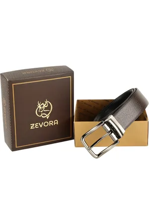 ZEVORA Men Brown Textured Reversible Belt