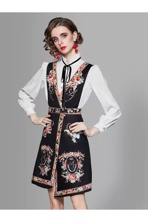 JC Collection Women Black & White Printed Shirt with Skirt