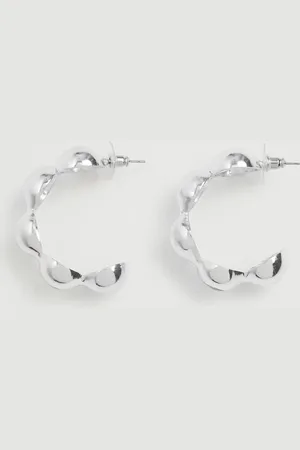 MANGO Silver-Toned Crescent Shaped Half Hoop Earrings