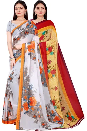 Florence Pack Of 2 Women Beige & White Printed Pure Georgette Saree With Unstitched Blouse