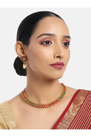 Asmitta Jewellery Gold Toned Traditional Choker Necklace Set