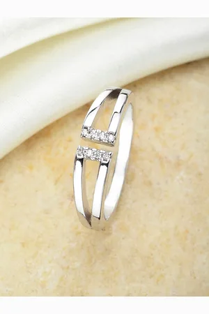 karatcart Silver-Plated White AD-Studded Adjustable Finger Ring