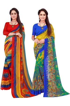 Kalini Red & Yellow Geometric Printed Pure Georgette Saree Pack Of 2
