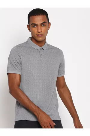 Lee Men Grey Printed Polo Collar Slim Fit T-shirt