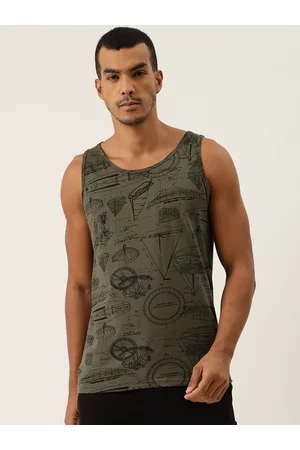 Rodzen Men Olive Green & Black Pure Cotton Printed Round Neck Slim Fit T-shirt