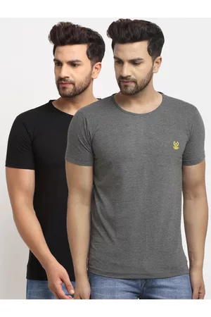 VIMAL JONNEY Men Solid Grey & Black T-shirt Pack of 2