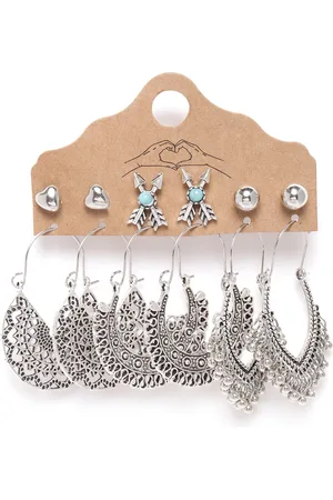 Jewels Galaxy Set of 6 Oxidised Silver-Plated Earrings
