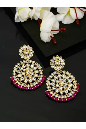 Yellow Chimes Woman Gold Plated Kundan Studded Pearl Chandbali Earrings