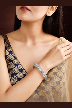Rubans Set of 2 Silver Plated Zirconia Stone Studded Bangles