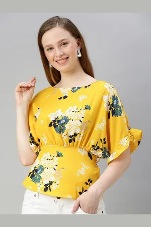 Sera Women Yellow & Green Floral Printed Round Neck Empire Top