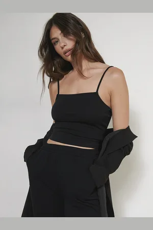 NA-KD Women Black Shoulder Straps Crop Top