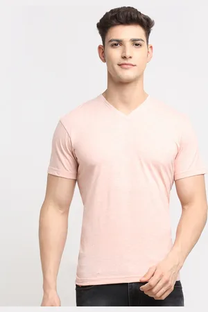 Friskers Men Coral Melange V-Neck Cotton T-shirt