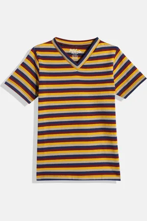 METRO KIDS COMPANY Boys Maroon & Yellow Striped V-Neck T-shirt