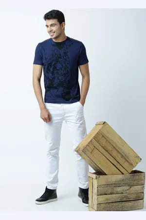Huetrap Men Navy Printed Round Neck T-Shirt