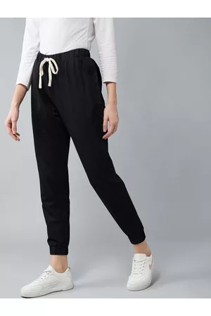 DOLCE CRUDO Women Lightweight Black Regular Fit Denim Solid Joggers