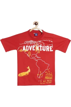 Sweet Angel Boys Red Printed Round Neck Pure Cotton T-shirt