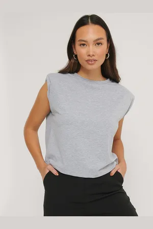 NA-KD Women Grey Melange Solid Regular Top