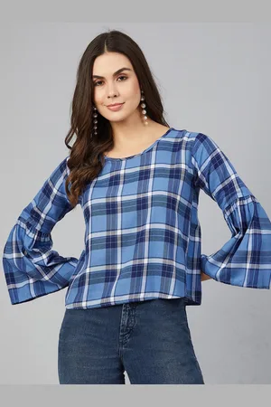 Chimpaaanzee Women Blue Checked Top